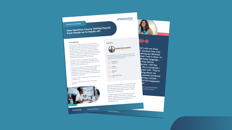 Image shows a case study discussing how Hamilton County uses Onesource Virtual for their public sector payroll compliance