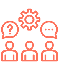 icon of three people and speech bubbles icon of three people and speech bubbles