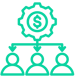 icon depicts a cog funneling down to three people