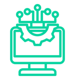 image of a computer with a cog and network image of a computer with a cog and network