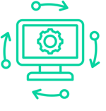 image shows a computer with a cycle of arrows around