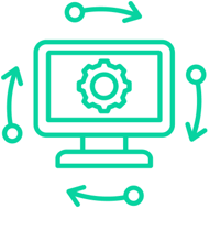 image shows a computer with a cycle of arrows around