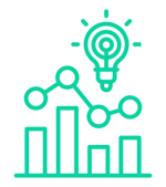 image of a bar chart with trending line and lightbulb